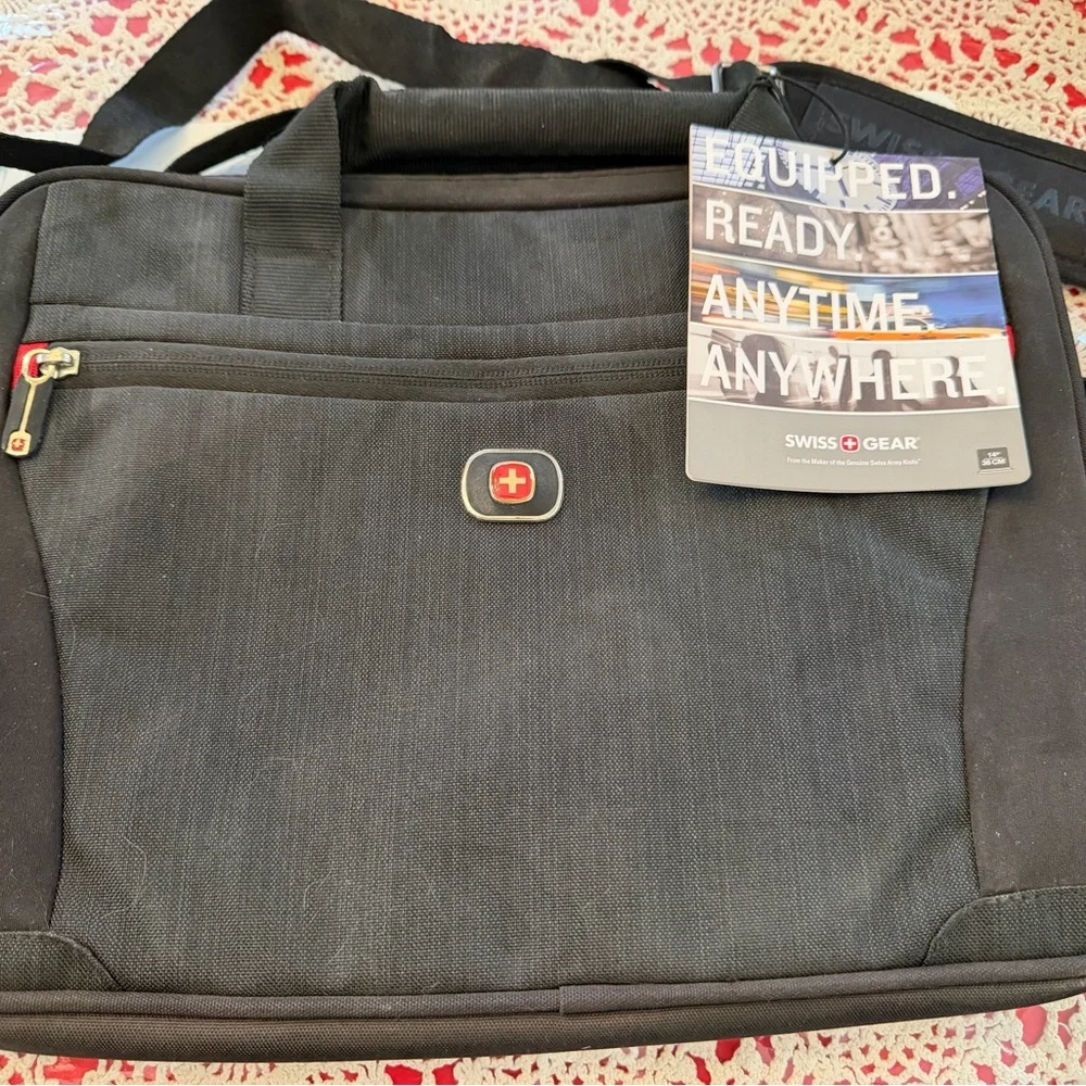 SwissGear Black Laptop Briefcase with Red Logo Accent
